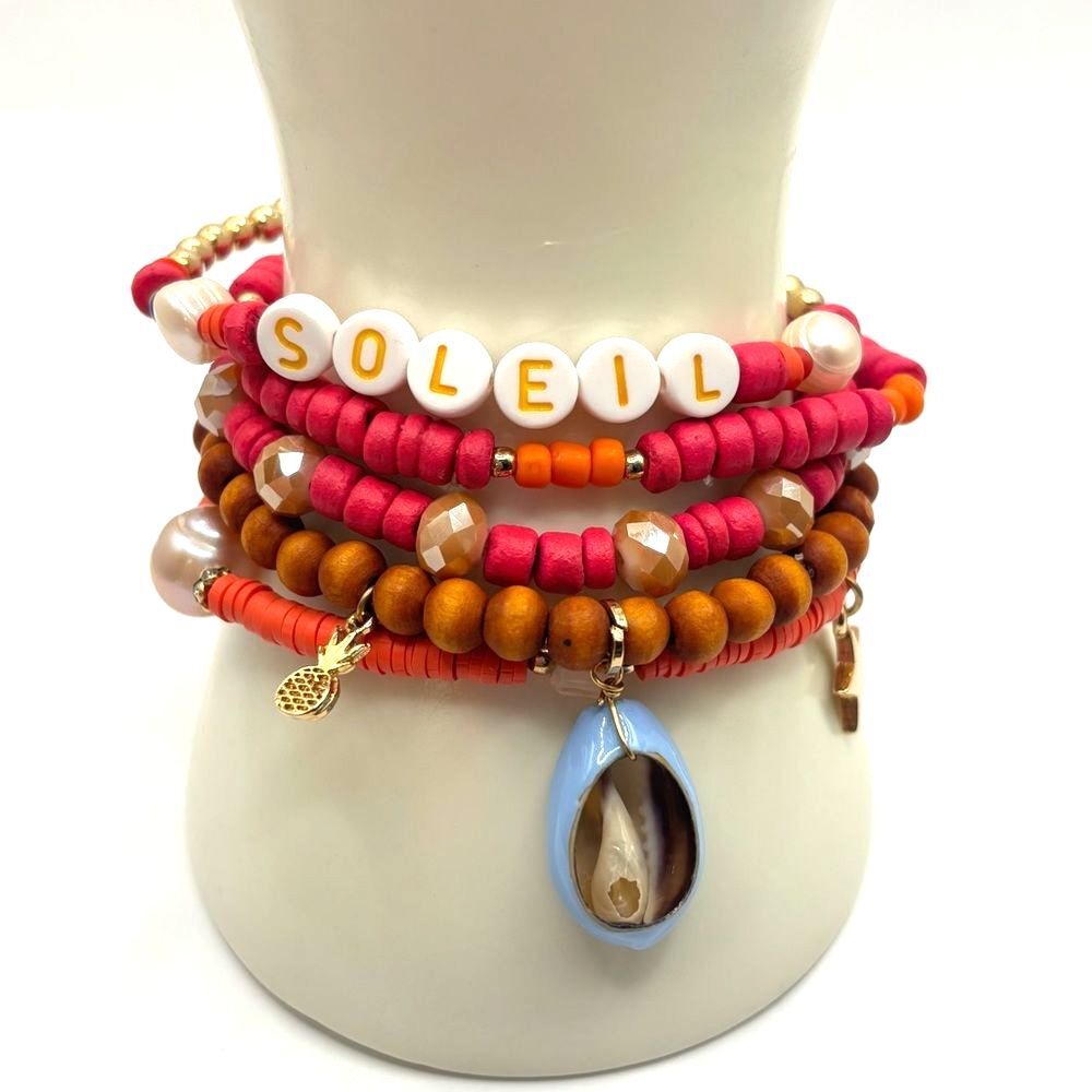 Colorful Wooden Beaded Bracelet Set